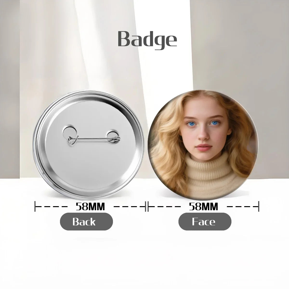 58mm Sparkling Pink Hair Girl Collector's Metal Pin Tinplate Badge with Glass Glitter Film Refrigerator Magnet Mirror Keychain