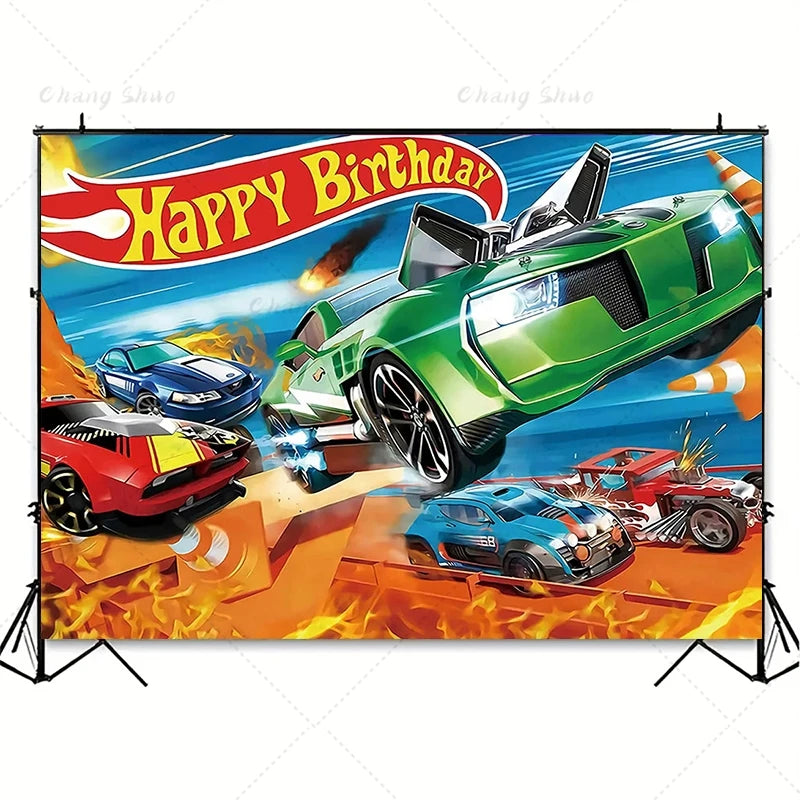 Cars Backdrop Kids Birthday Party Cake Table Decorations Photography Background Lightning McQueen Racing Party Decor Supplies