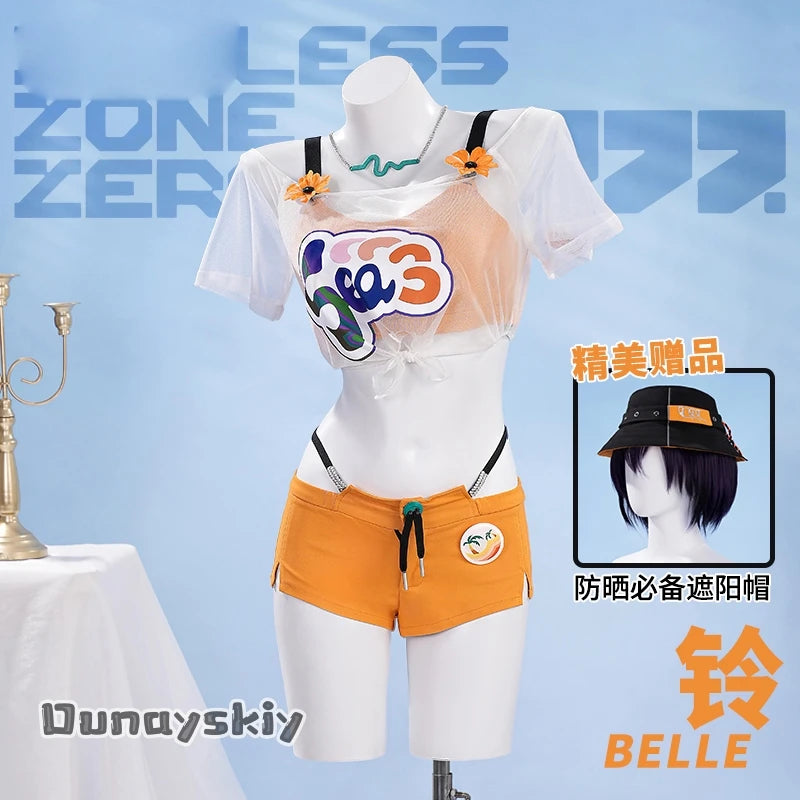 Zenless Zone Zero Belle Cosplay Costume zzz Belle Swimsuit Summer Outfit Hat Shorts Bikini Girls Disguise for Adult Women xs-2xl