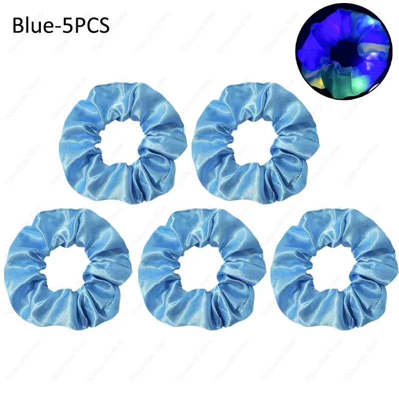 LED Luminous Scrunchies Hairband Glowing Elastic Hair Tie Rope for Women Girls Glow in the Dark Party Hair Accessory