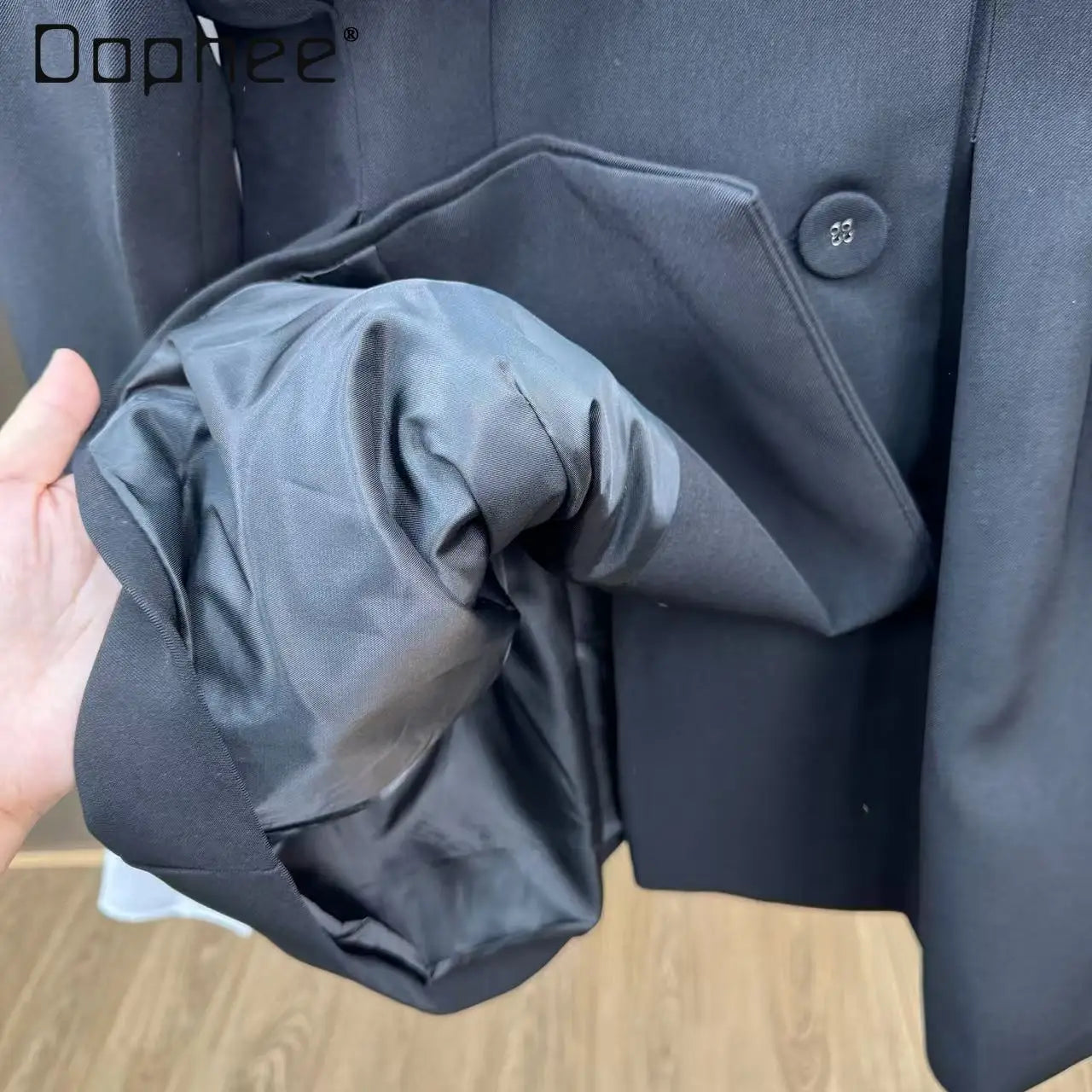 Autumn New Fashion Elegant Lapel Double-Breasted Ruffle Patchwork Blazer Women Korean Chic Trend Loose Slim Mid-Length Blazer