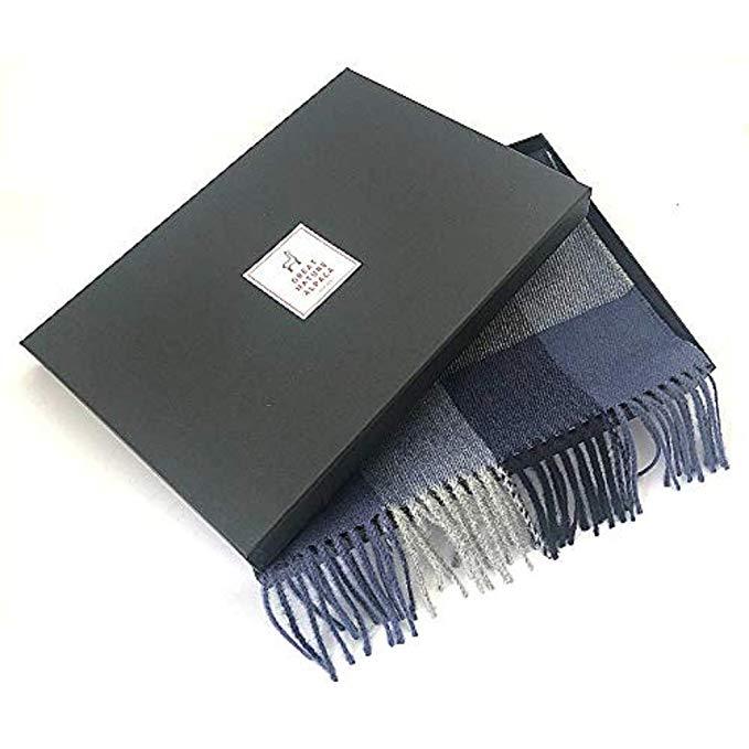 Alpaca wool blue checked scarf