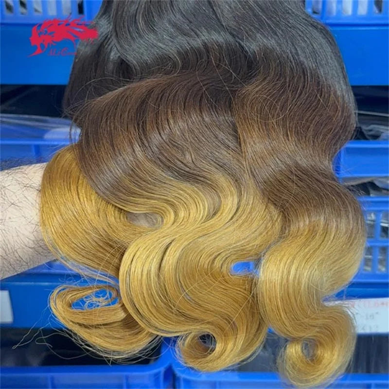 Ali Queen Hair Body Wave Human Hair Bundles T1B/4/27 Brazilian Raw Virgin Hair Extensions Unprocessed Hair Weaving 14-24inch