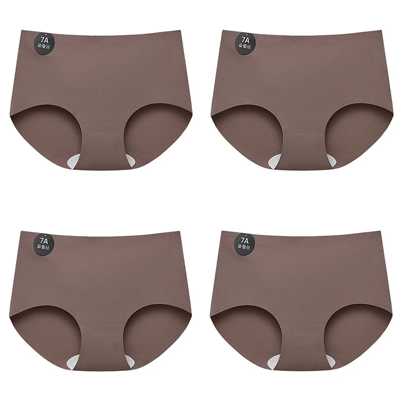 FalllSweet 4PCS Seamless Panties for Woman Ice Silk Underwear Soft Thin Briefs Women's Underpants Fashion Sexy Female Lingerie