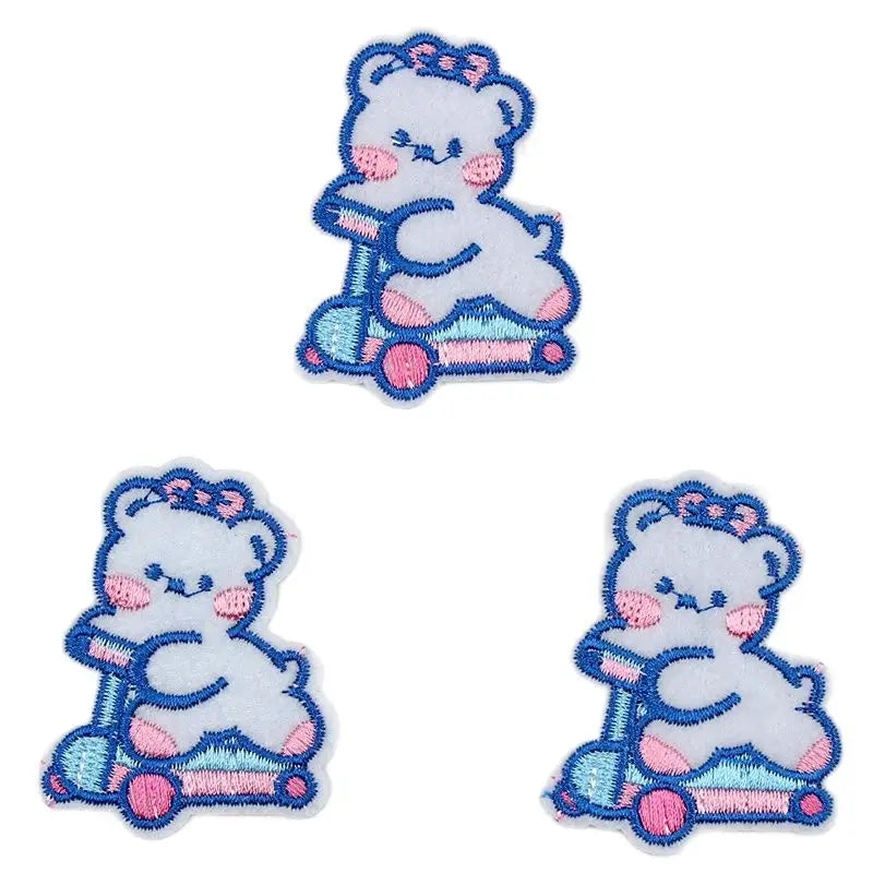 10pcs Embroidered Cartoon Skating Bear Stickers Iron On Animal Patches DIY Jeans Backpacks Coats Dress Hats Appliques Badge