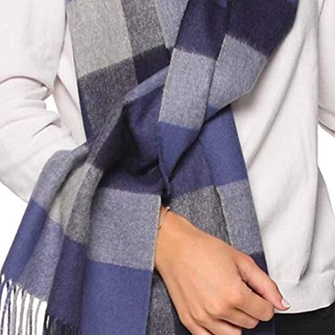Alpaca wool blue checked scarf