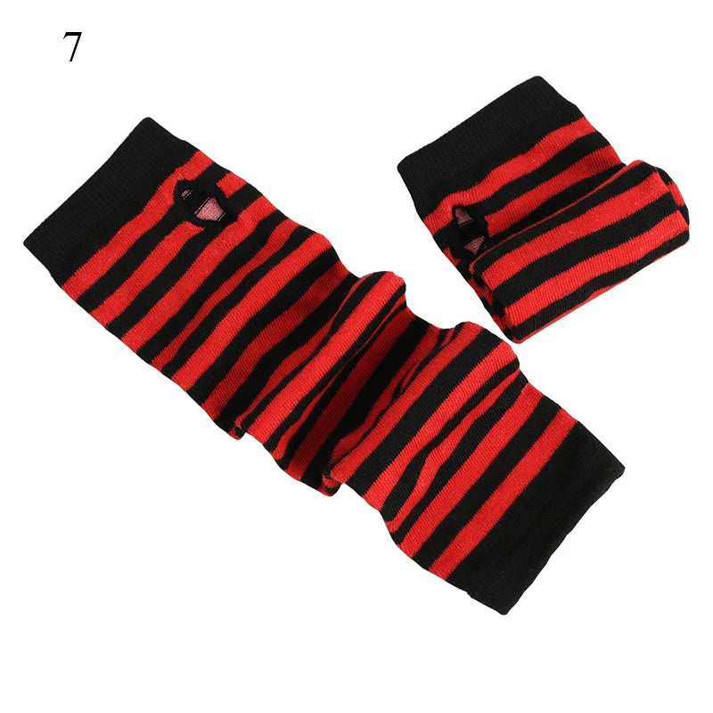 Macaroon Color Striped Long Sleeves Fashion Punk Long Fingerless Gloves For Women Men Outdoor Christmas Ornament  Arm Warmer