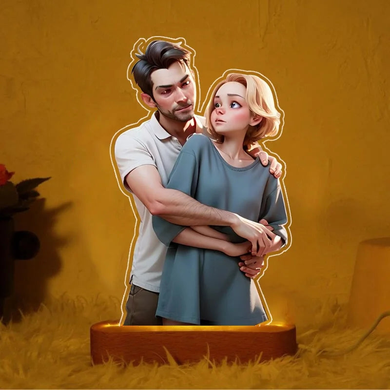 Personalized Gift Photo 3D Lamp Customized Cartoon Portrait Photo Frame Wedding Anniversary Valentines Day Wedding Birthday Gift