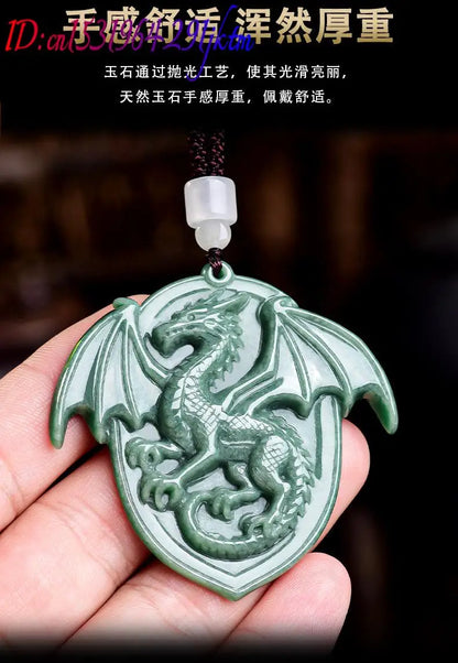 Natural Burmese Jadeite Dragon Pendant Necklace Gemstone Carved Amulet Vintage Luxury Real Jade Jewelry Charm Gifts for Women