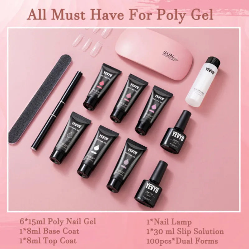 Acrylic Quick Building Nail Gel Polish Set with 6 W UV Lamp Base Top Coat Slip Solution Nail Tools  Nails Extension easy-to-use