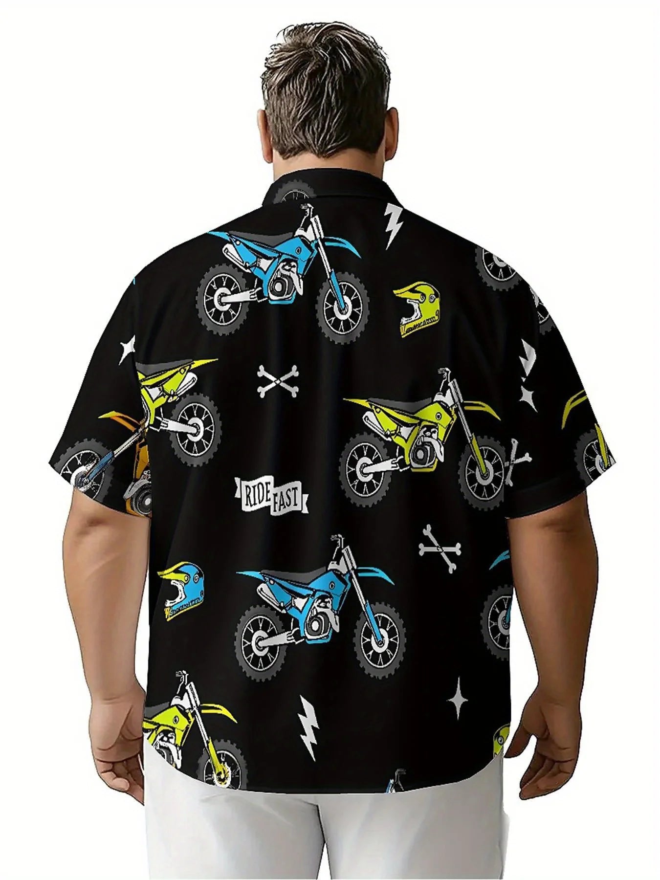 Men's Plus Size Hawaiian Shirts Motocross Theme pattern,New in Summer Fashion Tops,Hip Hop Rock Streetwear