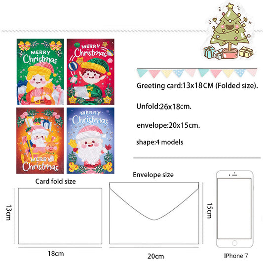 4 pcs Diamond Art Painted Greeting Card, Christmas Balloon 5D DIY Special Shape Diamond Card Creative Gift