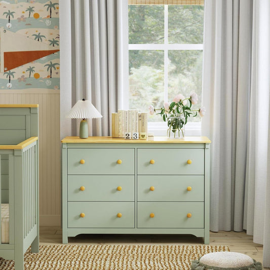 Shea Six Drawer Dresser Light Sage And Honey For Nursery