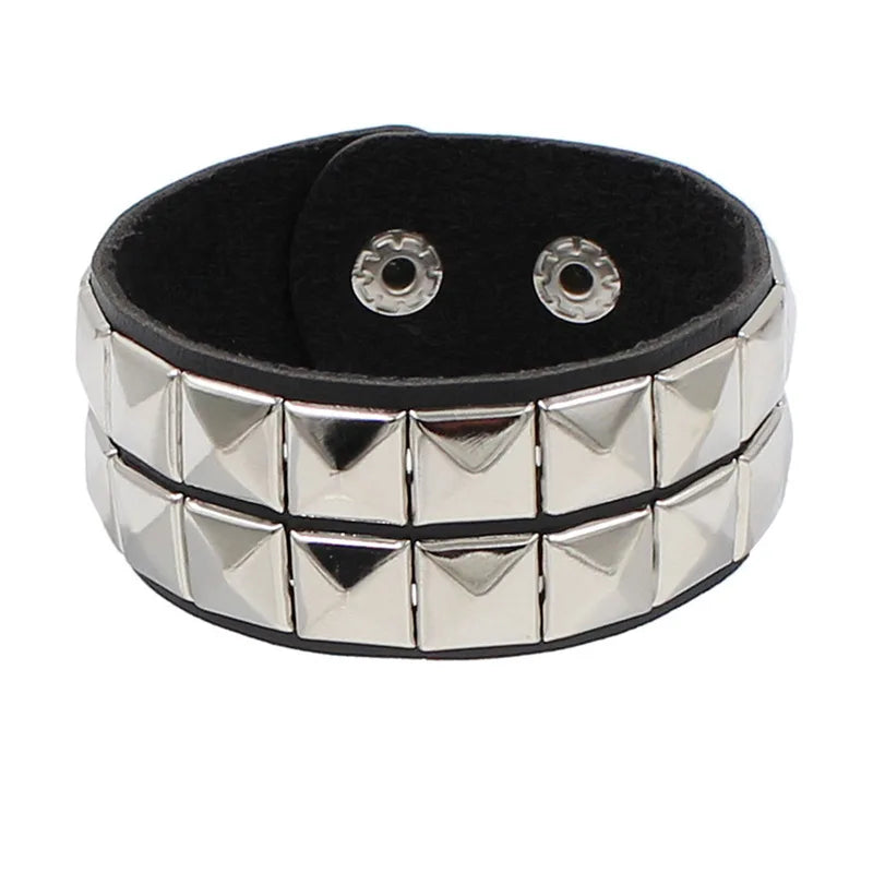 2022 PU Leather Studded Bracelet Punk Bracelet Adjustable Goth Cuff Bracelet Gothic Rivet Buckle Wristband for Men Women