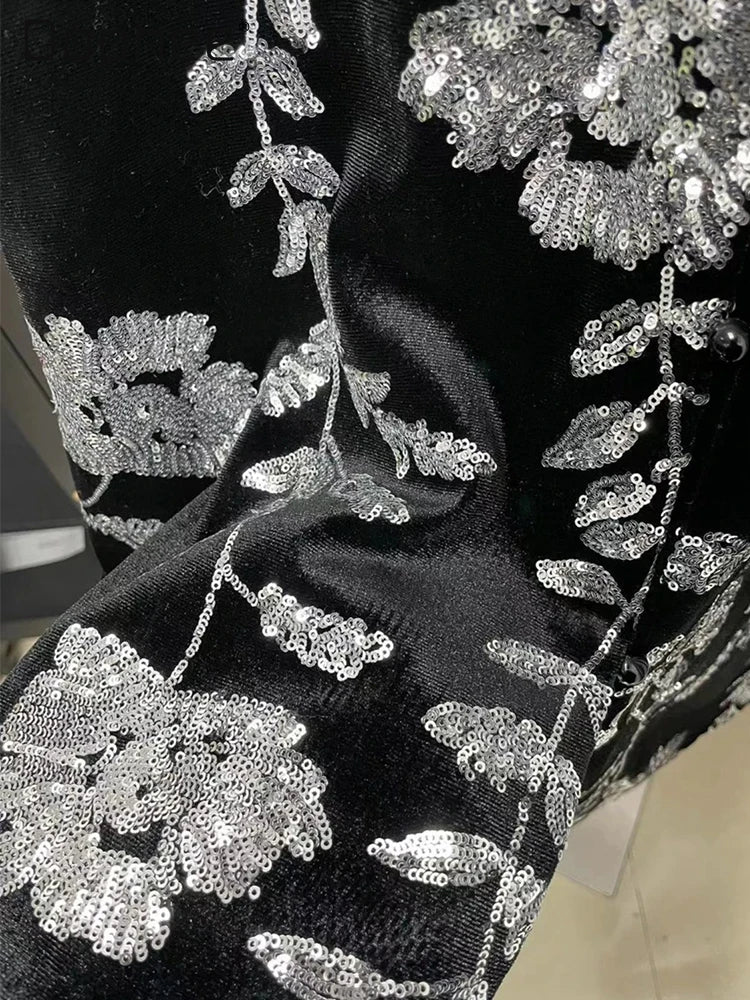 Heavy Industry Flower Embroidery Sequins Velvet Stand Collar Jacket New Chinese Style Retro Trendy Jacket Women's Spring Autumn