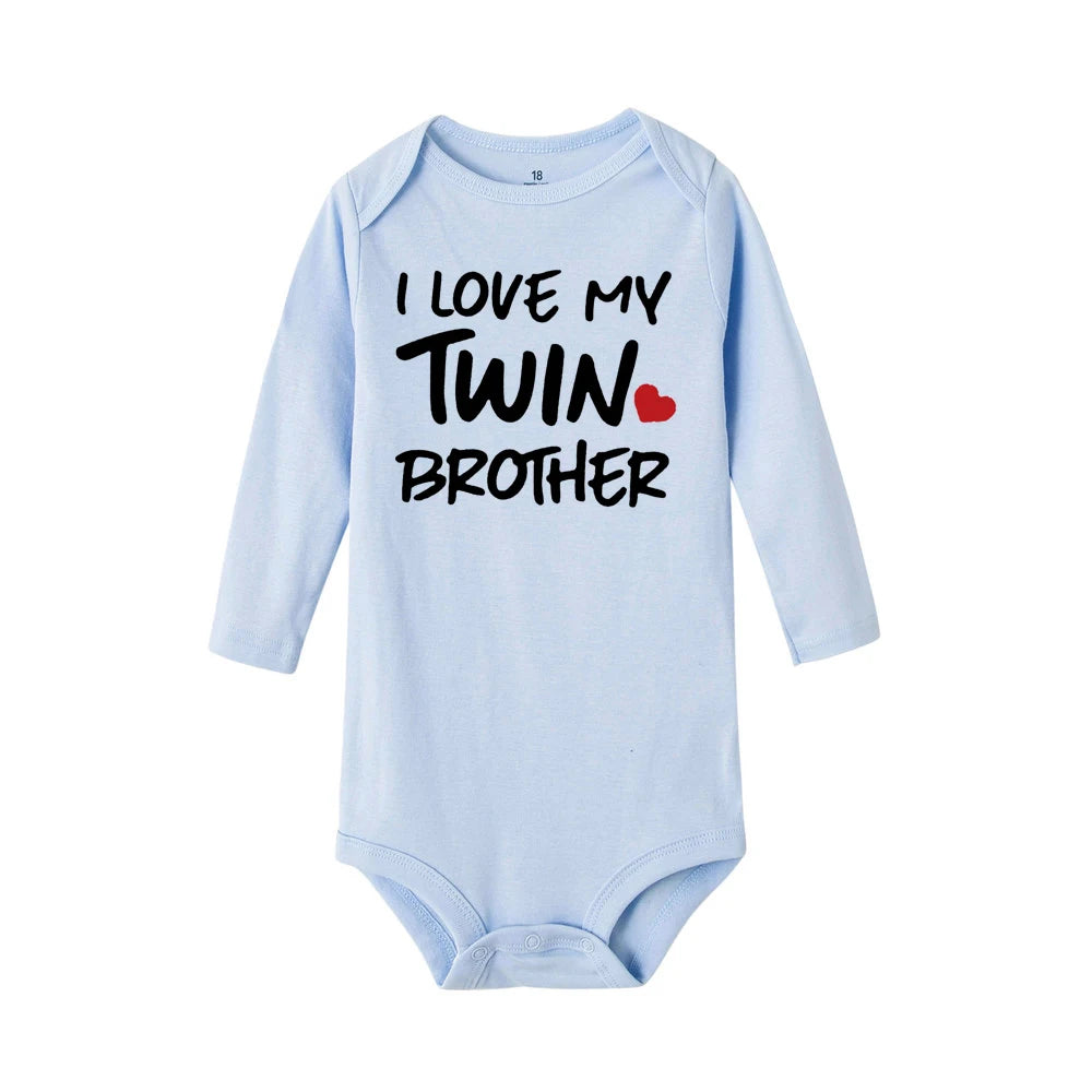 Newborn Infant Baby Boy Girls Bodysuit TWIN SISTER TWIN BROTHER Printing Jumpsuit Clothes Outfits Baby Twin Shower Gift