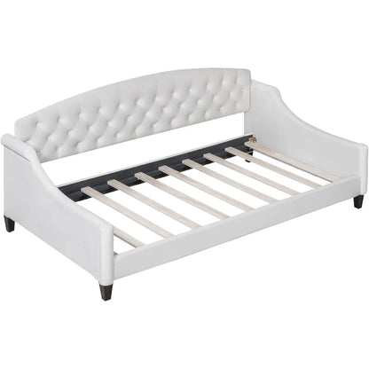 LZ LEISURE ZONE Twin Daybed, Twin Size Luxury Tufted Button Daybed, Upholstered Twin Daybed Frame, Sofa Bed for Bedroom Living R