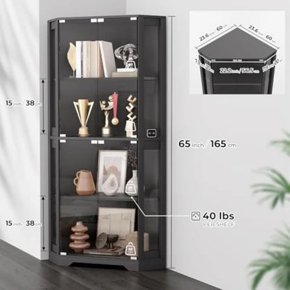 Lighted Corner Display Cabinet with Glass Doors for Collectibles