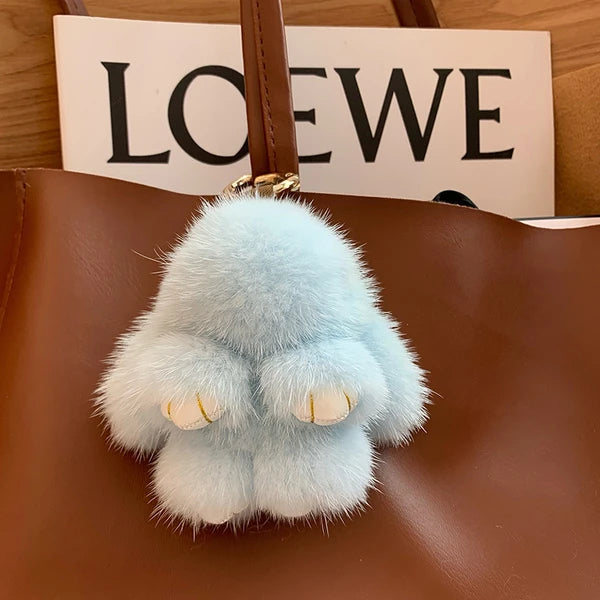 Mink Bunny Keychain Pompon Keyring Bunny For Women Bag Charms Car Key Chain Cute Rabbit Key Ring On Bag Car Trinket Pendant Gift