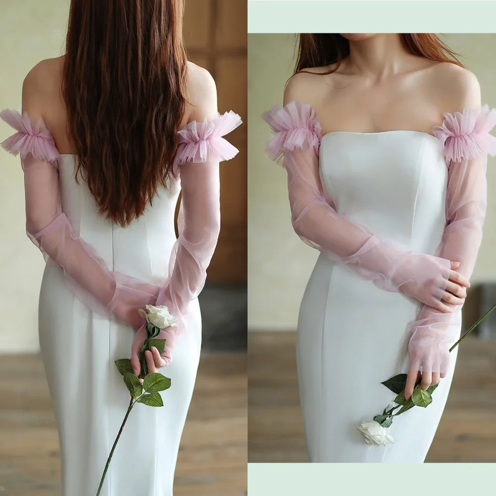 Elegant Long Sleeves Bridal Sleeves Pleated Transparent Wedding Long Sleeves Removable Multiple Colors Removable Sleeves Bride
