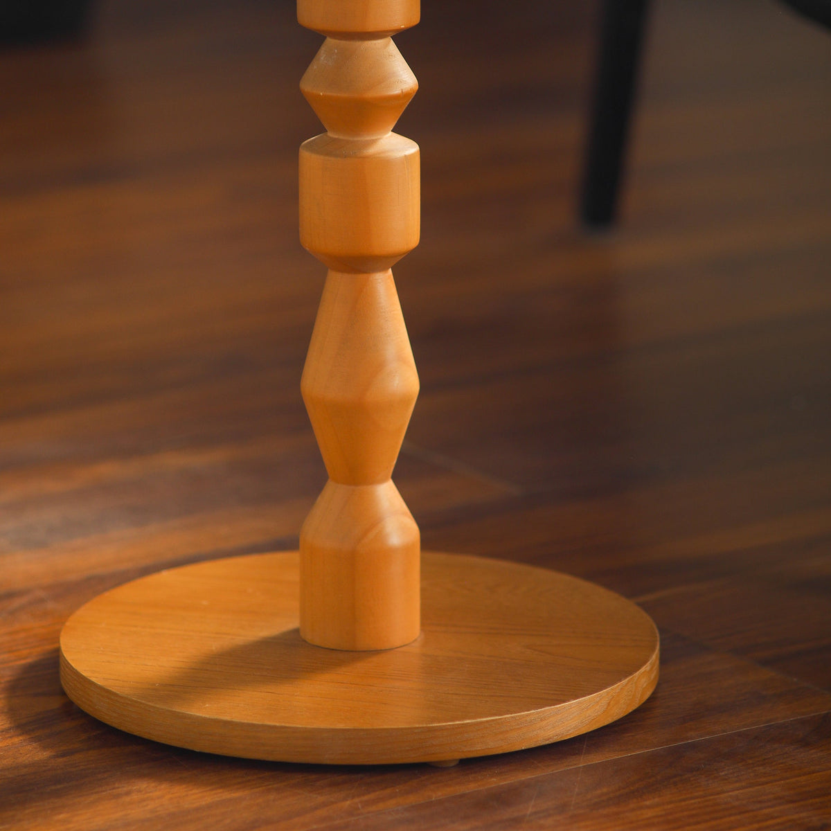 Round Side Table with a Solid Wood Spindle Pedestal and Light Oak