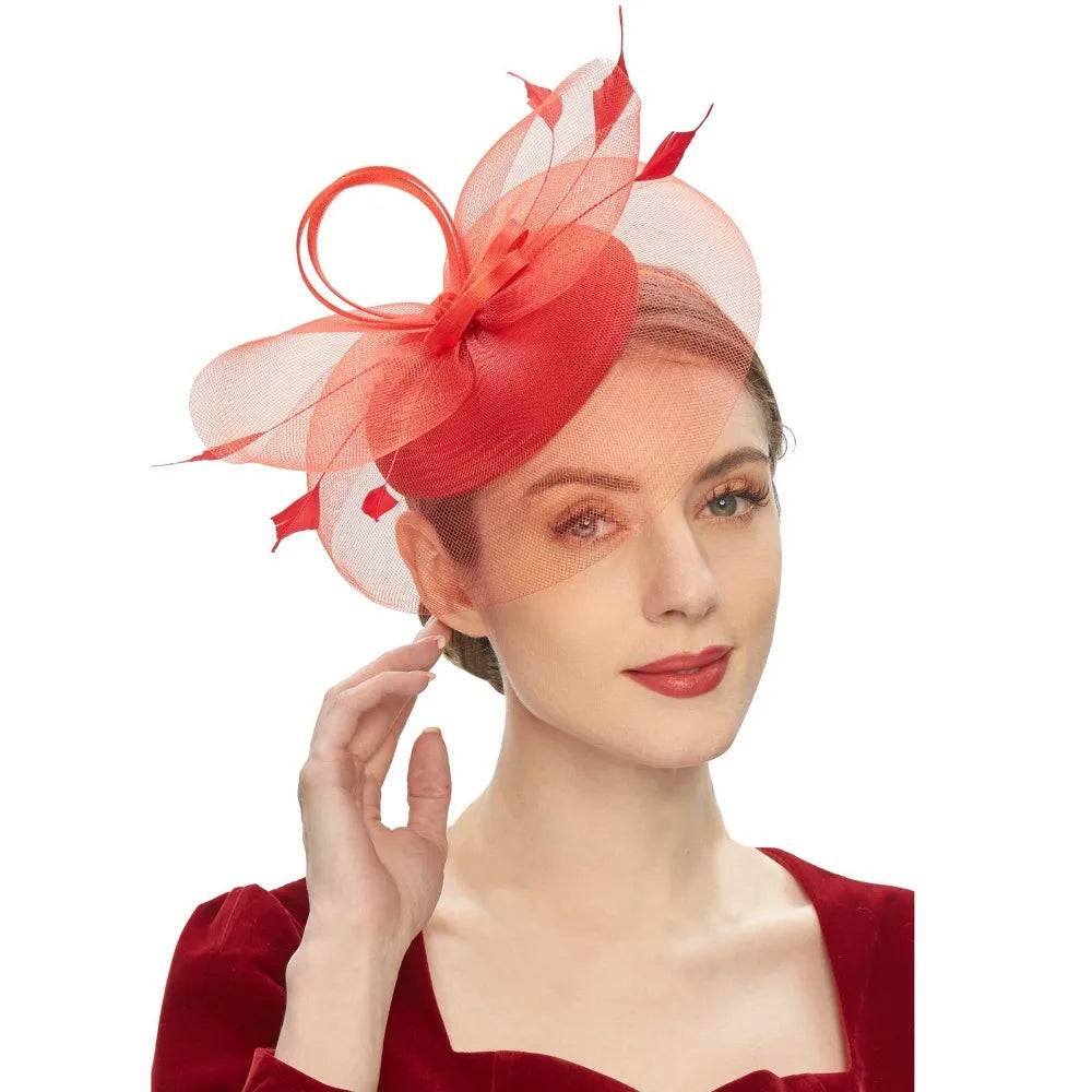 Fashion Feathers Mesh Fascinator Hat Elegant Exquisite Veil Hat Headwear Hair Hoop Sweet Bride Headband Cocktail Party