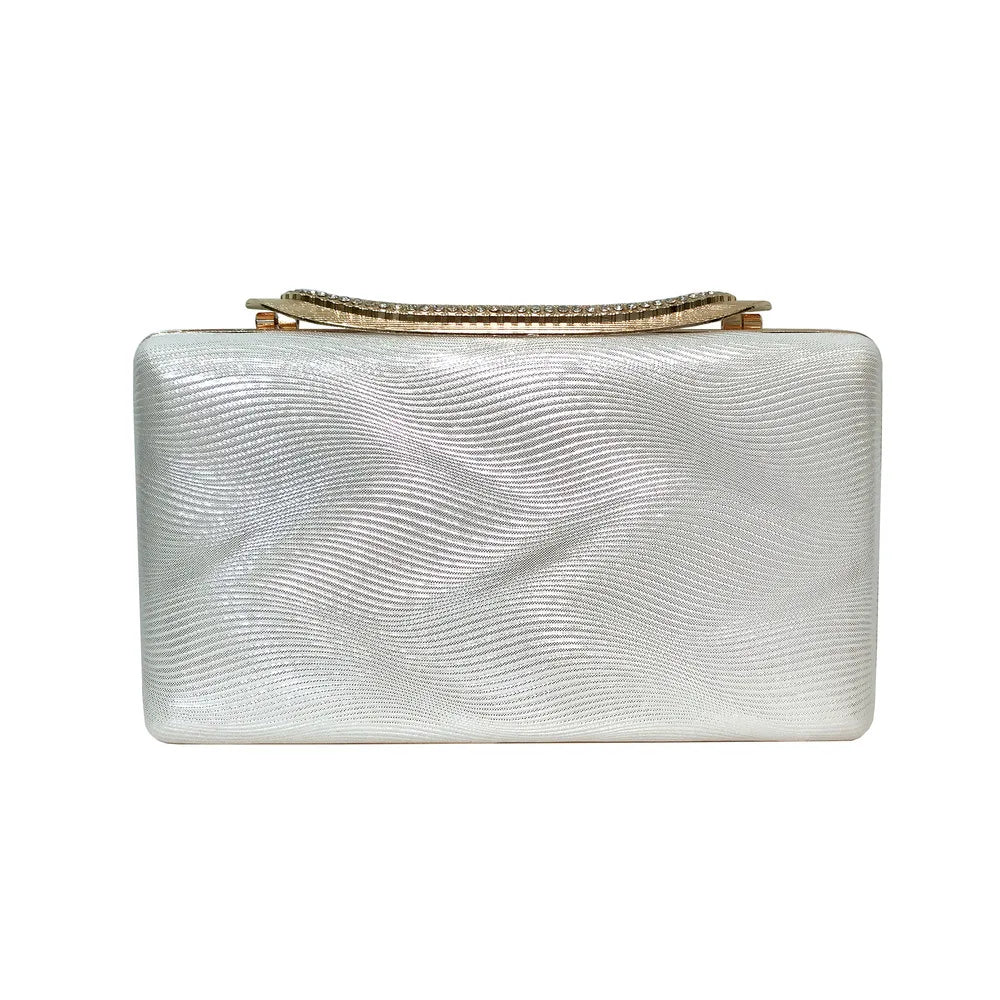 Women's Elegant Evening Clutch Bags Fashionable Mother of Bride/ Groom Green Purse Rhinestone Buckle Pleated Surface Square Bag