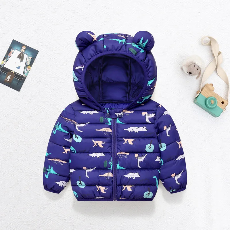 Children's Cotton Coat Baby Cartoons Down Jacket Boys Hooded Colthing Girls Warm Winter Clothes Toddler Kids Outerwear 0-5Y
