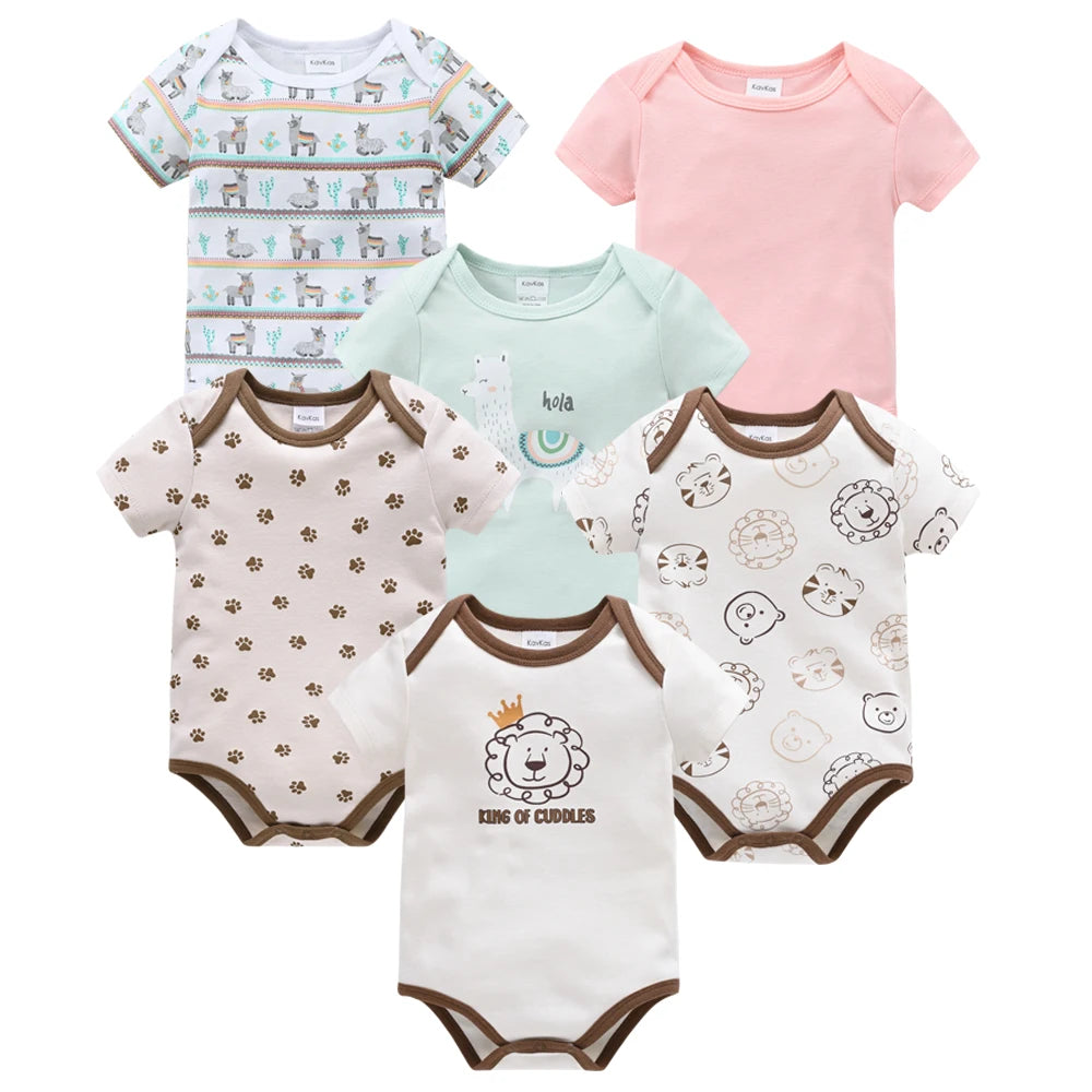 Kavkas 3 Pcs 6 Pcs Baby Boy Bodysuit 0-12 Months Short Sleeve Summer Monster Print Newborn Cotton Clothes