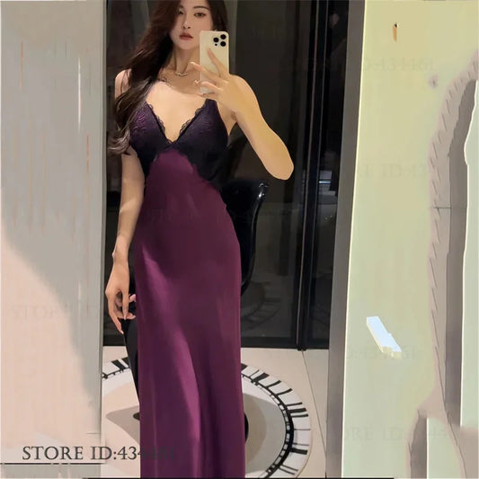 Sexy Women's Nighty&Robe Set Long Kimono Bathrobe Gown Spring Summer New Sleepwear Home Dress Satin Backless Nightgown Lingerie