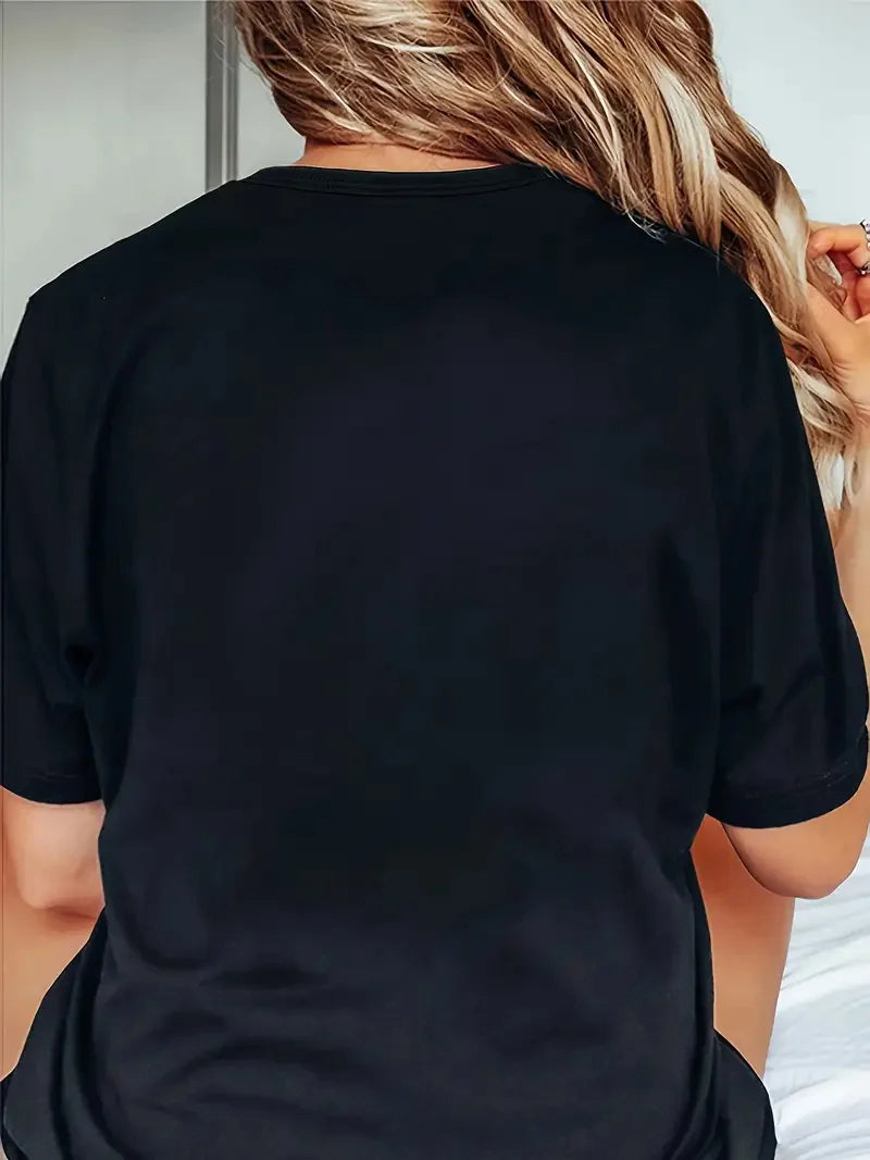 1pc Favorite Daughter Geometric Pattern T-Shirt 100% Cotton Crew Neck Casual Tee for Women All-Season Knit Fabric Top