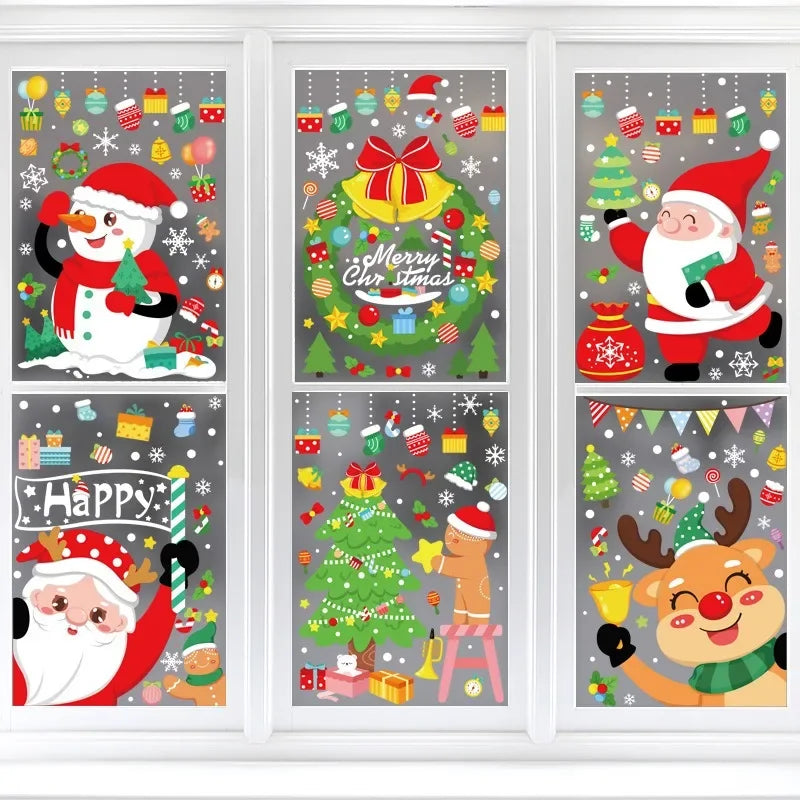 Christmas Decorations Santa Claus Snowman Elk Xmas Tree Window Stickers Noel Natal Merry Christmas Glass Wall Stickers 2024
