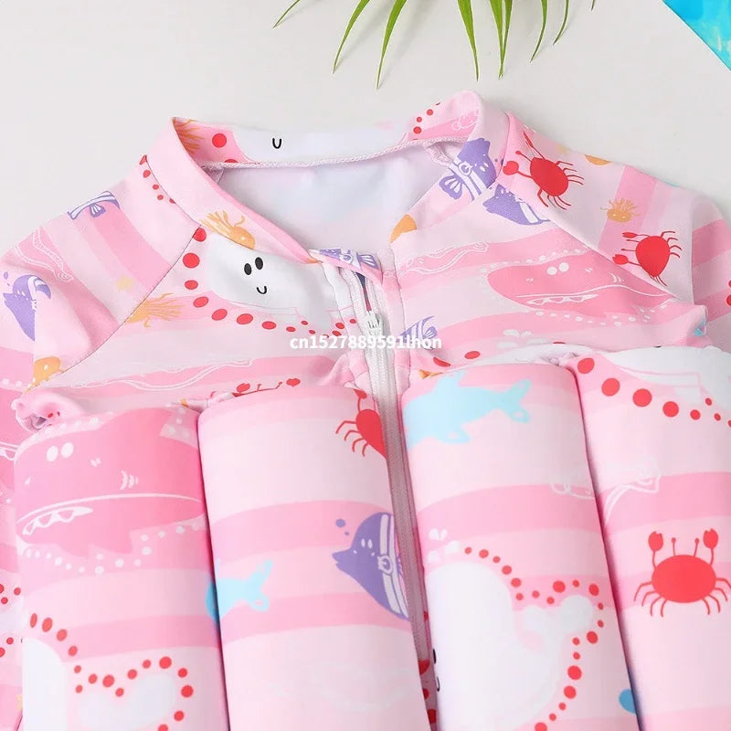 1-6T Children's Buoyancy Swimsuit Cartoon Swimwear Kid One-Piece Floating Rash Guards Bathing Clothes Boys Girls Swimming Suits