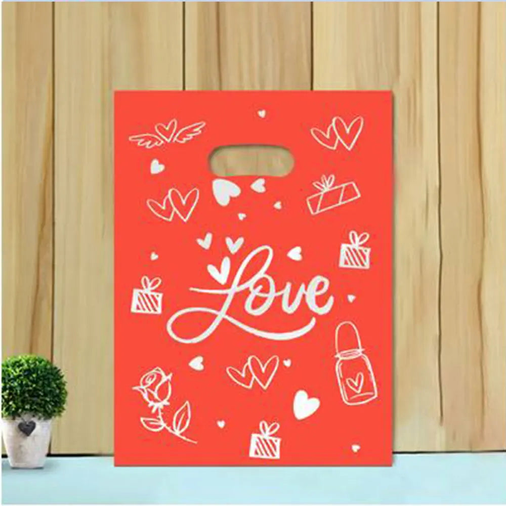 50pcs Multi Style Plastic Handle Bag 15*20cm Small Jewelry Packing Bag Party Favor Bags For Candy Cookie Gift Packaging Bag