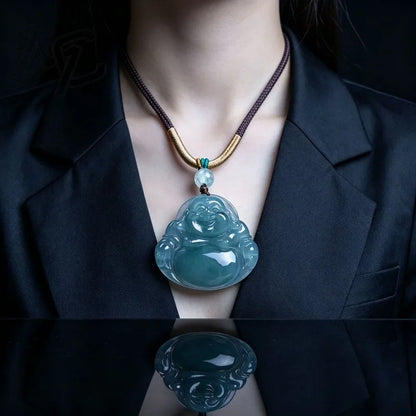 Real Natural Emerald Jade Blue Water Buddha Pendant Jadeite Necklace Fashion Jewelry Charm Designer Lucky Gifts Certificate
