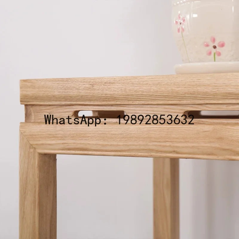 H5.20 new chinese style ash wood entryway bonsai stand balcony living room decorative flower stand shelf