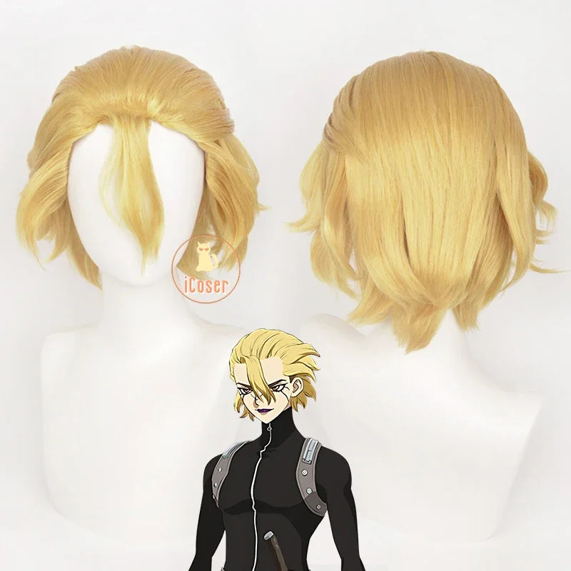 asdh8@Anime Dr. Stone Science Future Stanley Snyder Cosplay Wig Blonde Short Hair Dr. Xeno Season 4 Halloween Party Women Men Ca