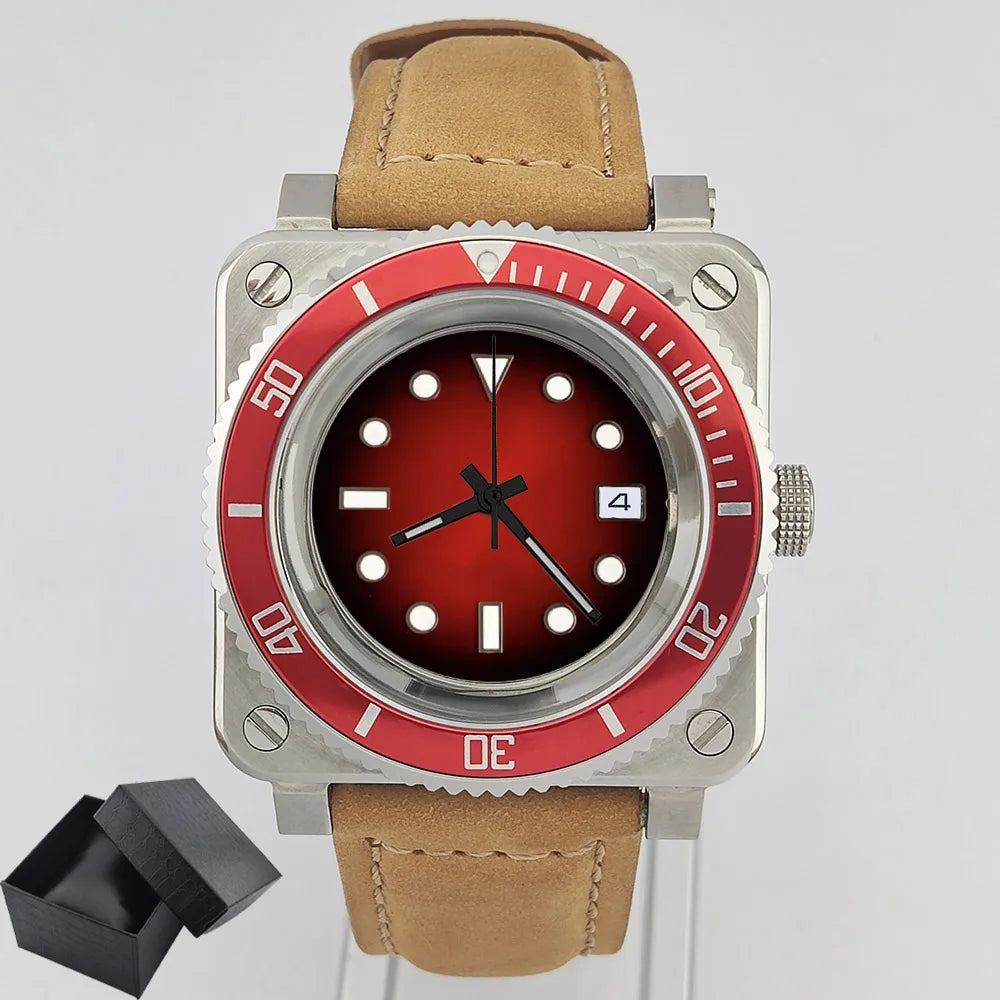 Fashionable square men's watch NH35  Luxury sports automatic movement Sapphire glass water-resistant 10ATM cowhide strap watches