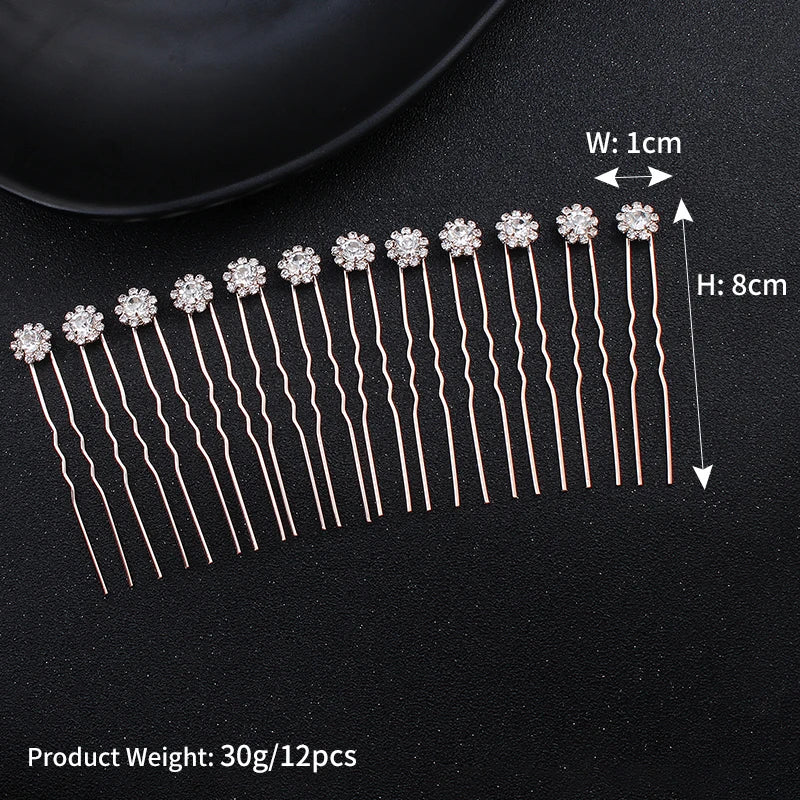 12PK/Set Fashion Rhinestone Flower Cute Hairpin Elegant Jewelry Hair Accessories Hairpin Party Headdress For Women