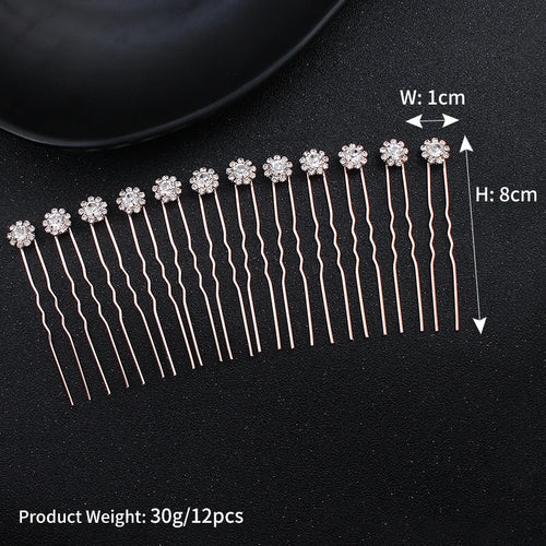12PK/Set Fashion Rhinestone Flower Cute Hairpin Elegant Jewelry Hair Accessories Hairpin Party Headdress For Women