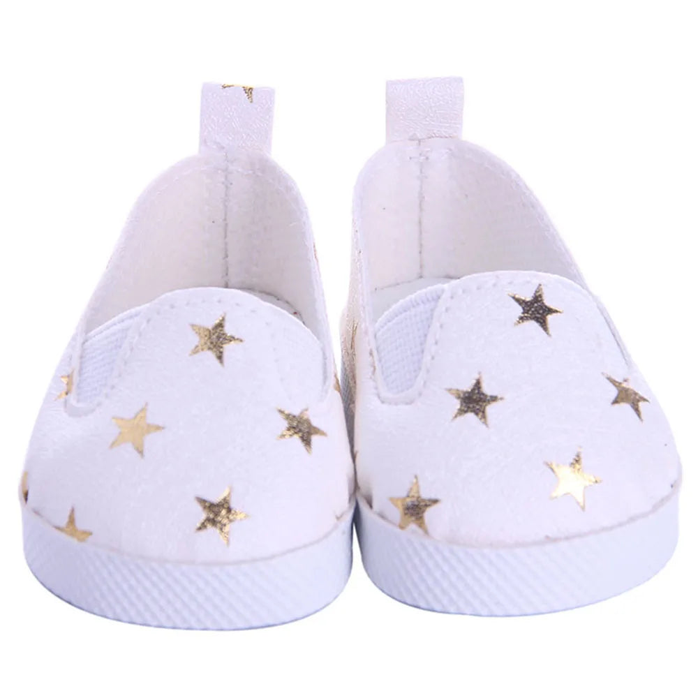 7Cm length Doll Shoes For 18 inch Girls American & 43Cm Baby New Born Doll Clothes Accessories Flowers/Bows Stamp Canvas Shoes