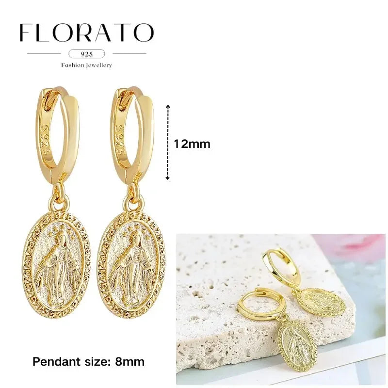 925 Sterling Silver Ear needle European And American Style Hoop Earrings Round square Pendientes Fashion For Women Birthday Gift