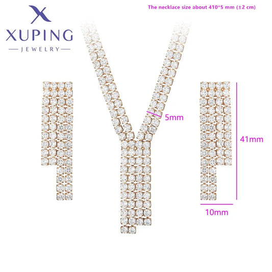 Xuping Jewelry New Arrival Fashion Luxury Trendy Pendant Necklace Earring Set for Women Christmas Party Gift X000872863