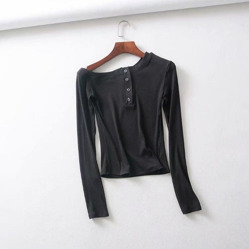 Off shoulder knitted top Women sexy long sleeve button