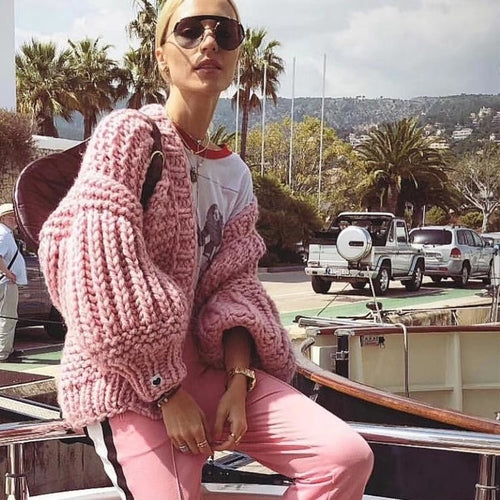 Long lantern sleeve black knitted cardigan Women loose sexy