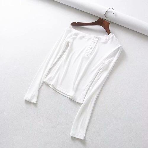 Off shoulder knitted top Women sexy long sleeve button