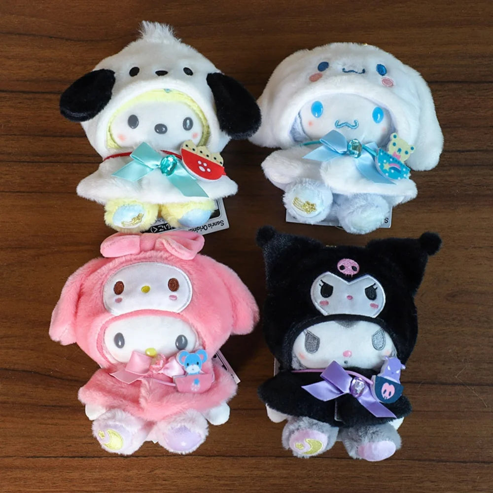 Anime Sanrio Hello Kitty Doll Pendant baby clothes Kawaii Cinnamoroll Kuromi Plush Cape Key Bag Chain Decoration Gifts