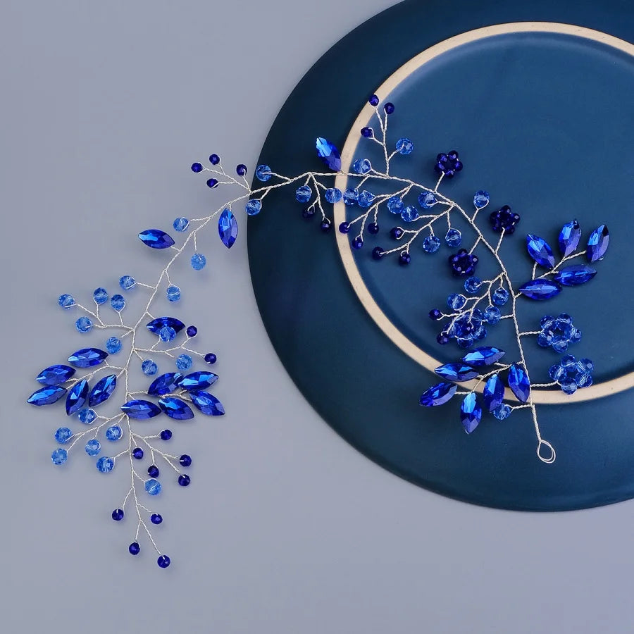 New Wedding Hair Accessories blue Crystal Pearl Hair Belt Wedding Bridal Hairband Hair Ornament Hair Jewelry Bride Headdress Hea