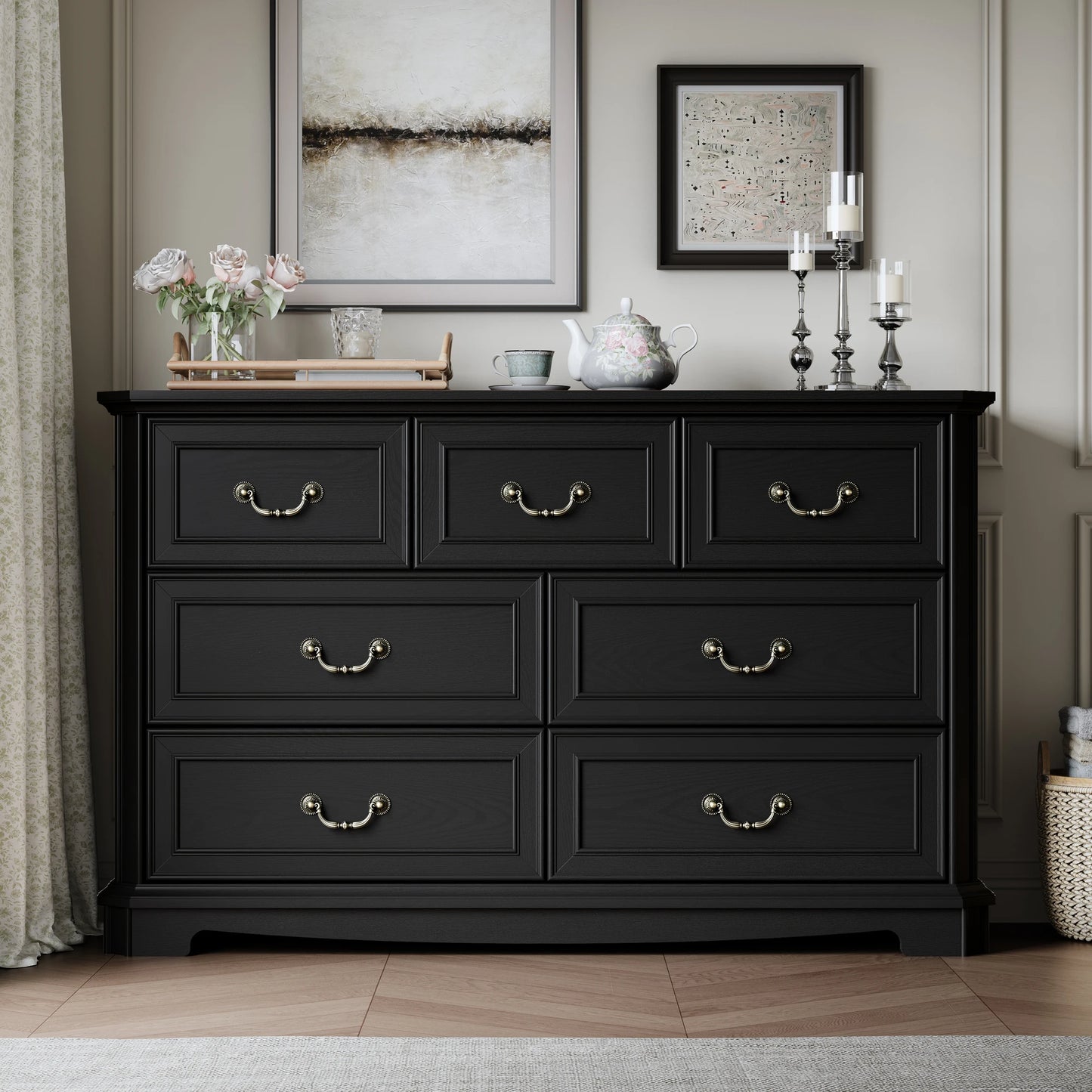 Farmhouse Dresser for Bedroom with 7 Drawer, Wood Vintage Dresser TV Stand for Living Room, Hallway