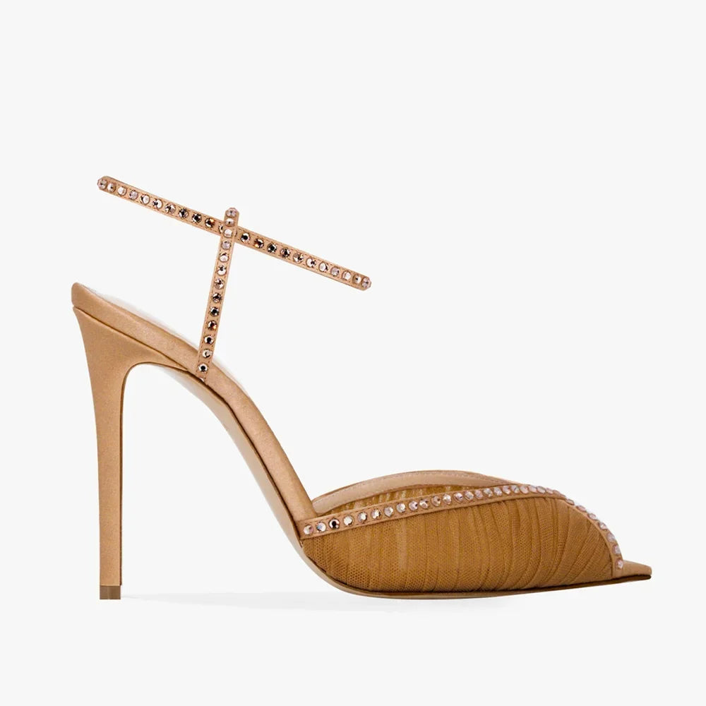 Crystal Peep Toe Ankle Buckle Strap Sandals Sexy Pointed Toe Oversize 46 Shallow New Arrials Fashion Women Modern Shoes